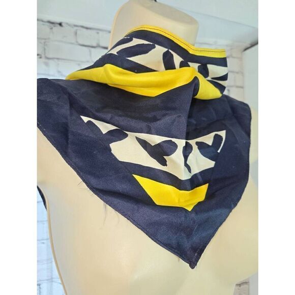 Womens Navy/Yellow Square Neck Or Head Scarf - Picture 2 of 4